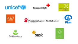 Järjestöt - Unicef, Punainen Risti, Kirkon ulkomaanapu, Fida, Pelastakaa Lapset, Plan, Solidaarisuus, Sask, 