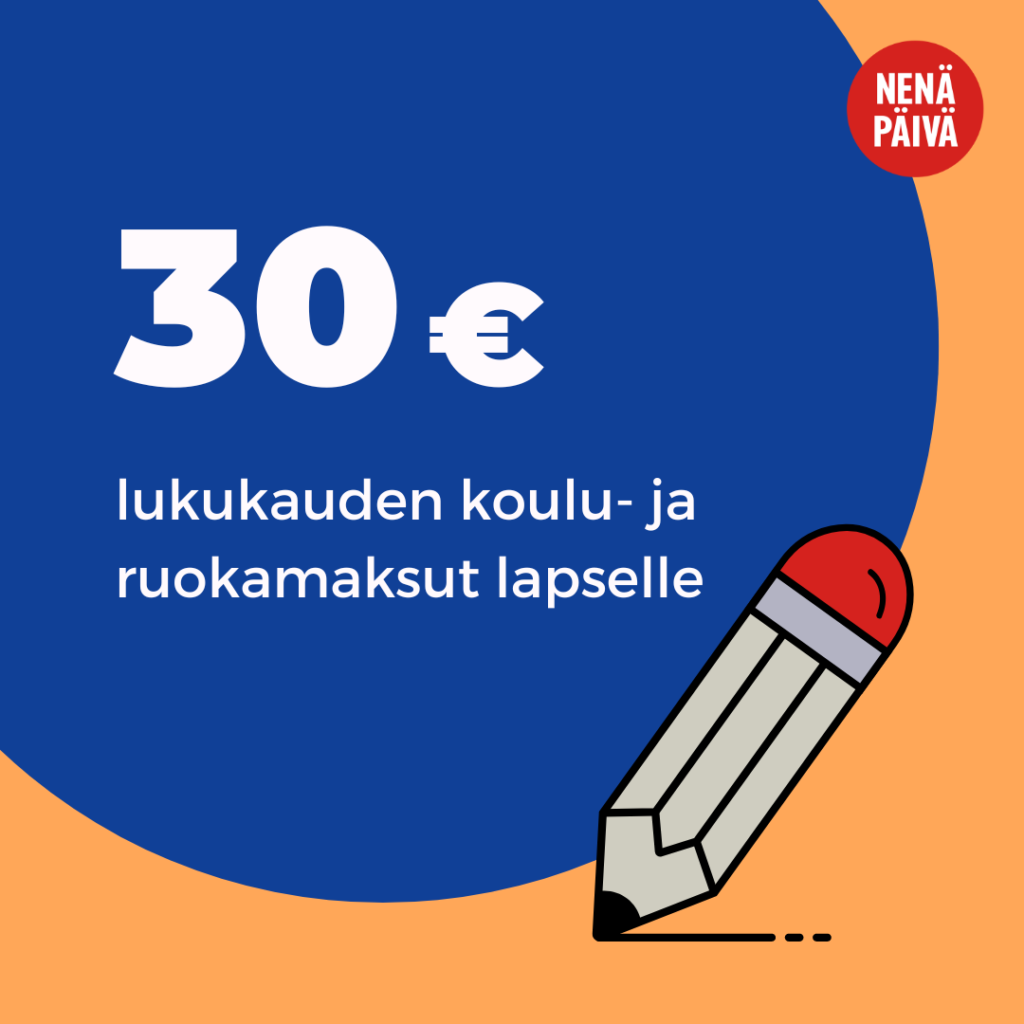 Lukukauden koulu- ja ruokamaksut lapselle 30 €